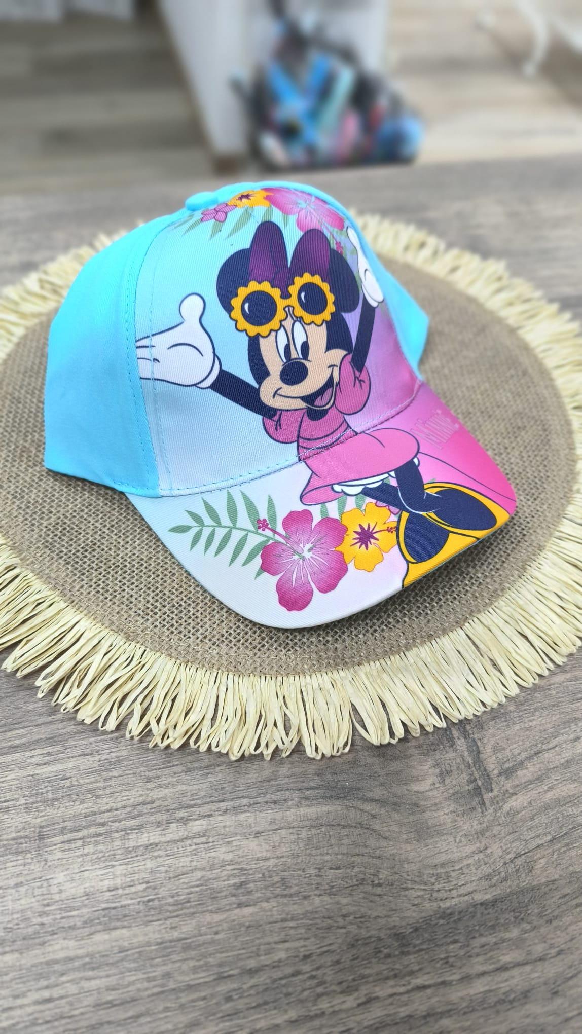 Gorra Infantil de Minnie Mouse Oficial – Rosa y Azul, Ajustable y Transpirable