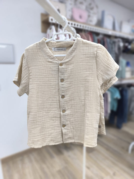 Camisa de bambula para niño – Calamaro, beige, elegante y natural