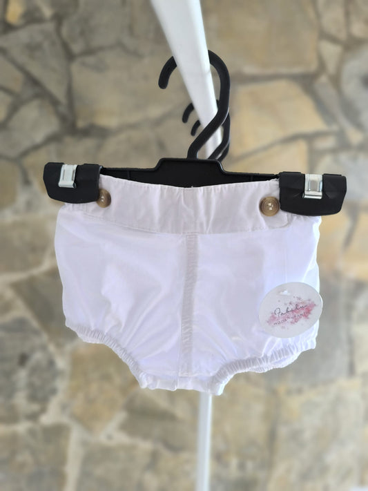 Ranita de bebé blanca unisex con elástico suave y botones decorativos