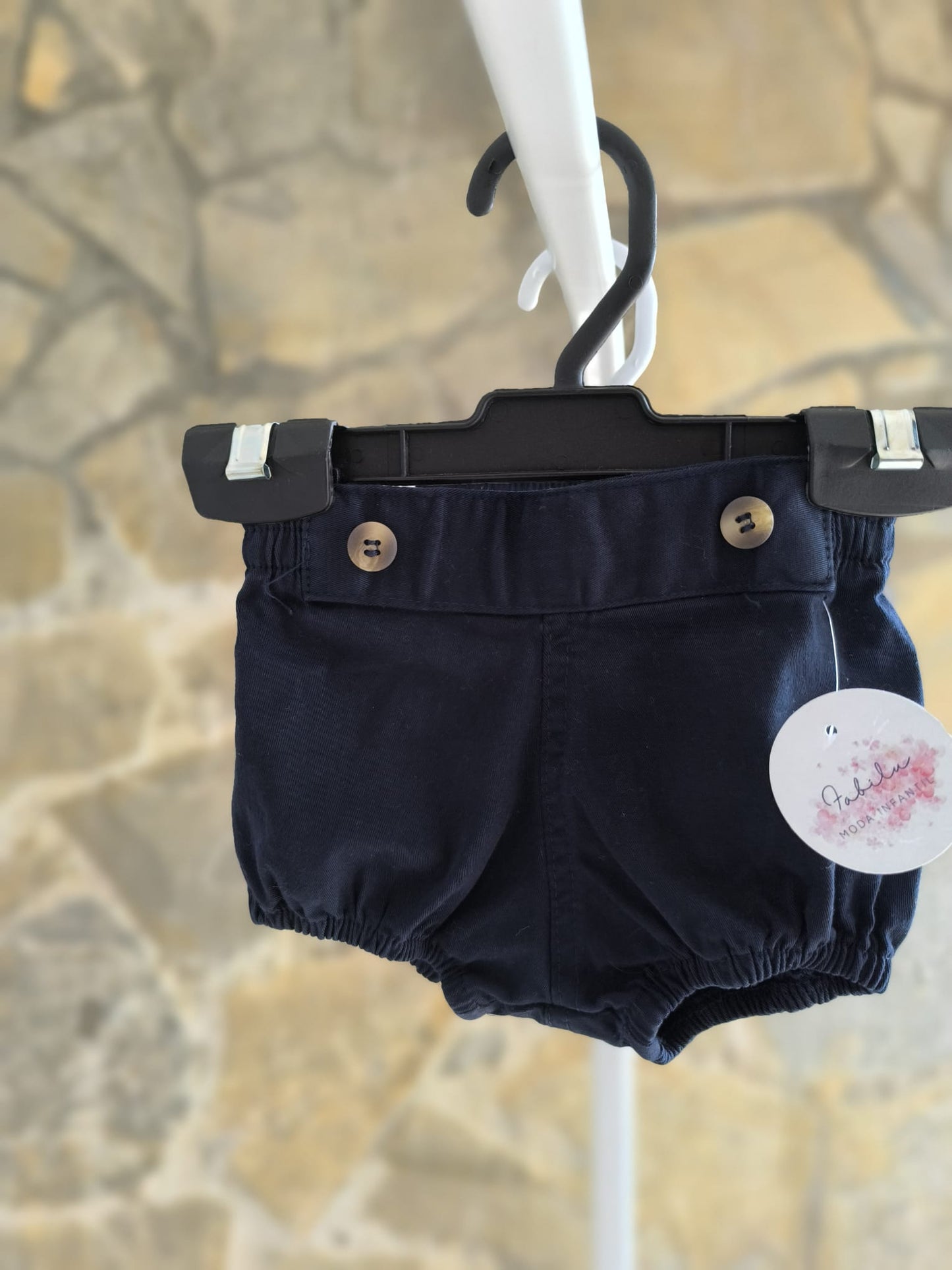 Ranita de bebé azul marino unisex con elástico suave y botones decorati