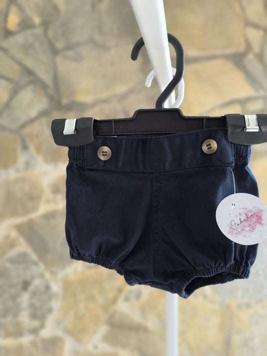 Ranita de bebé azul marino unisex con elástico suave y botones decorati