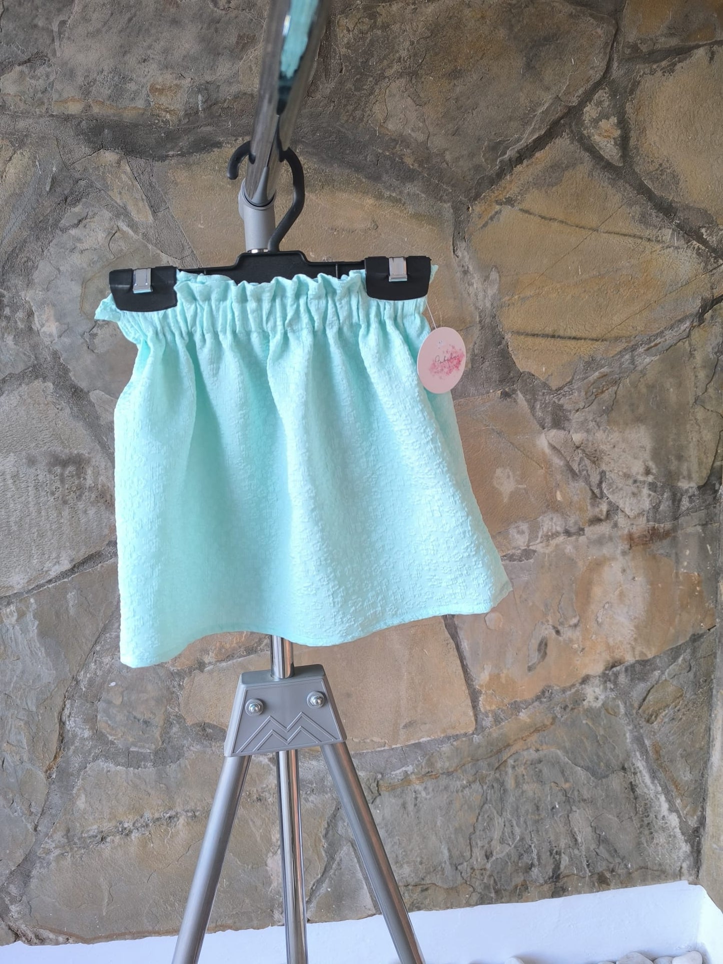 Falda Verde Agua para Niña – Cinturilla Elástica y Estampado Floral Elegante