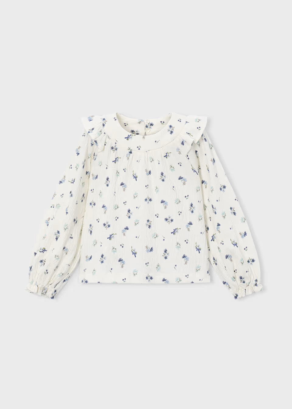 Camisa de Bambula para Niña Blanca con Flores Azules