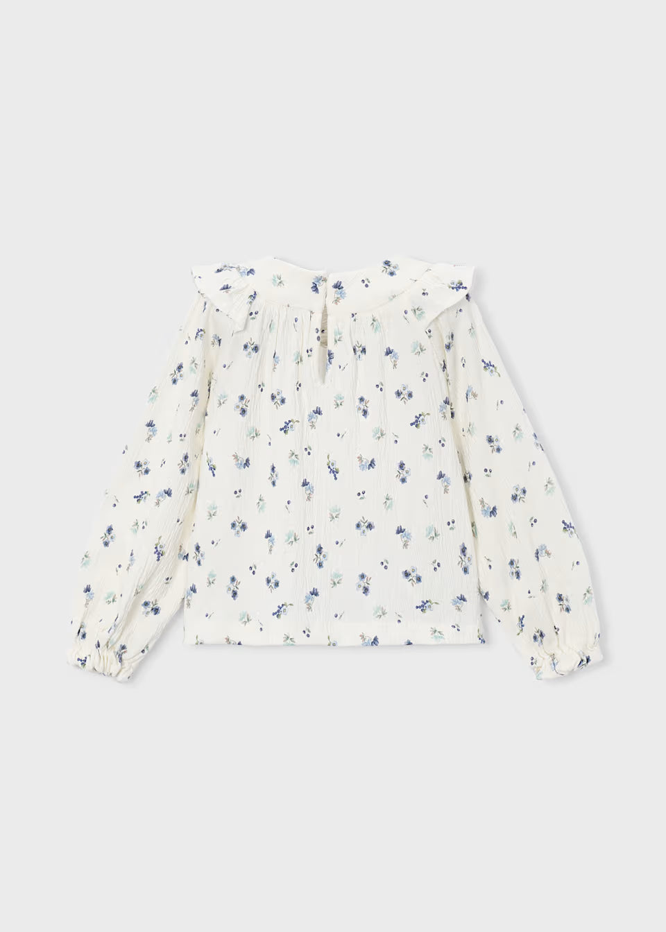 Camisa de Bambula para Niña Blanca con Flores Azules