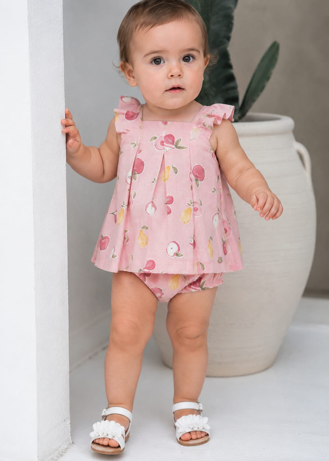 Vestido Estampado de Lino con Cubrepañal Rosa