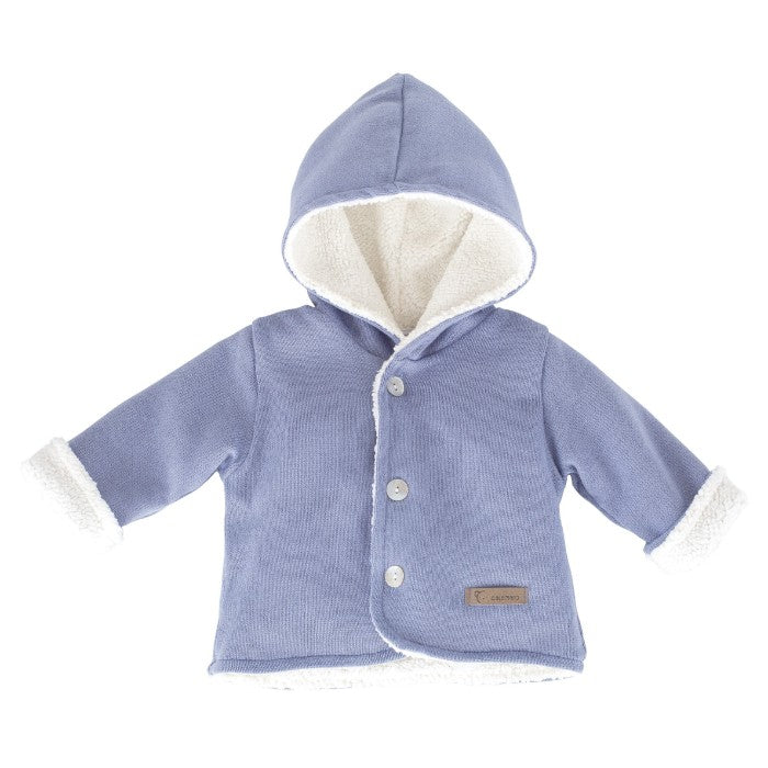 Abrigo Calamaro con Capucha de Punto y Borreguillo Suave – Color Azul Nude