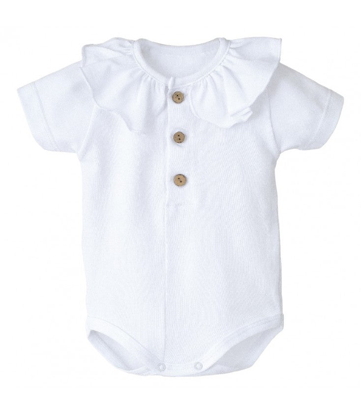 Body Timor Calamaro manga corta  - 100% algodón con cuello volante y botones de madera