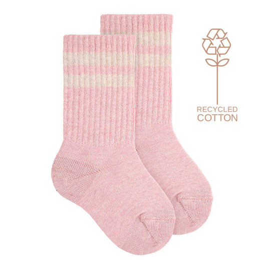 Calcetín alto de algodón reciclado con dos listas color Rosa Sal | Cóndor