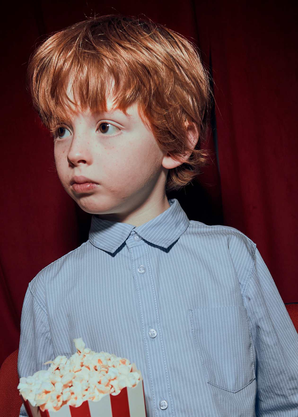 Camisa Básica de Manga Larga para Niño Celeste de Rayas