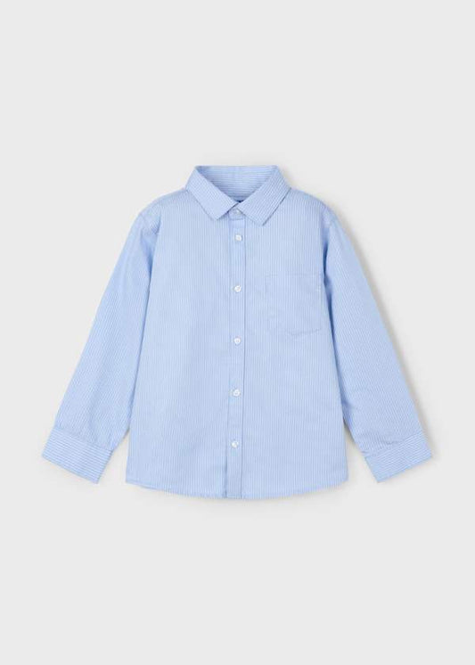 Camisa Básica de Manga Larga para Niño Celeste de Rayas