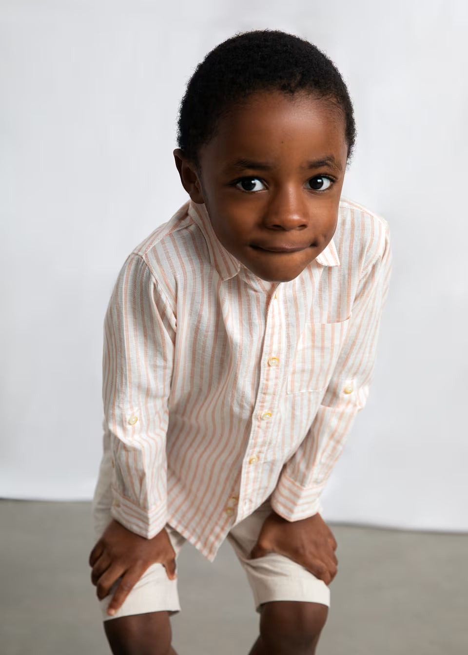 Camisa manga larga con lino niño Color Mandarina