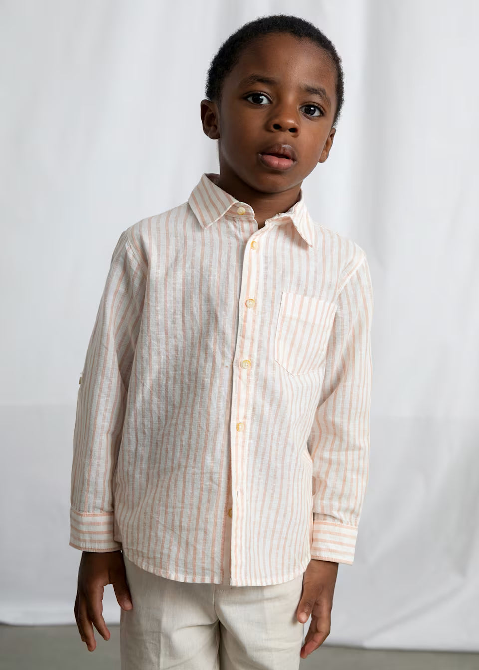Camisa manga larga con lino niño Color Mandarina