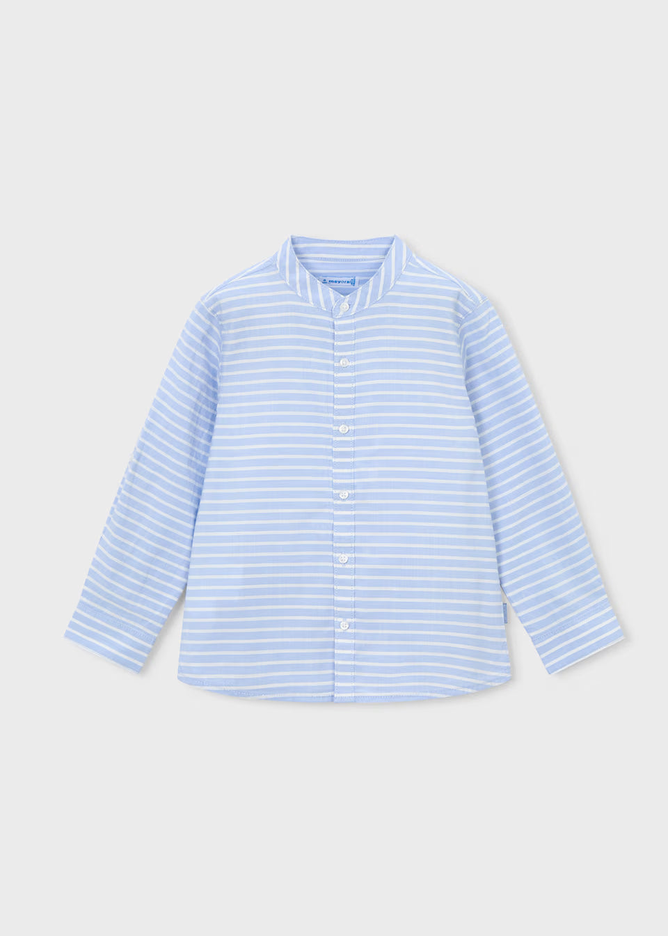 Camisa manga larga rayas cuello mao niño color Cielo