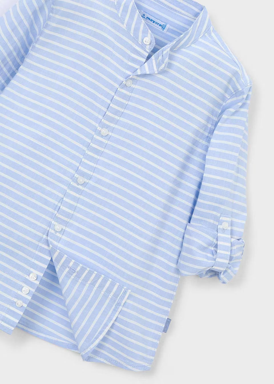 Camisa manga larga rayas cuello mao niño color Cielo