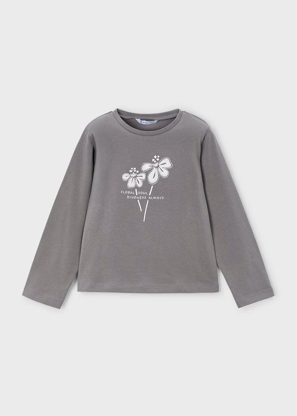 Camiseta básica de manga larga - Color Gris con flor niña - Mayoral