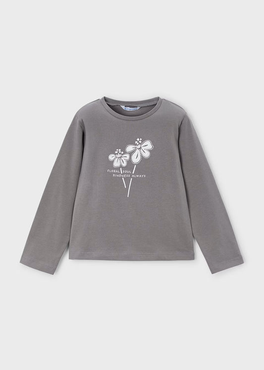Camiseta básica de manga larga - Color Gris con flor niña - Mayoral
