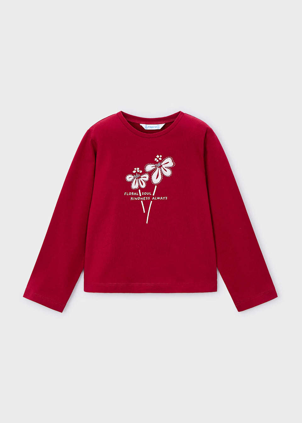 Camiseta básica de manga larga - Color Cereza con flor niña - Mayoral
