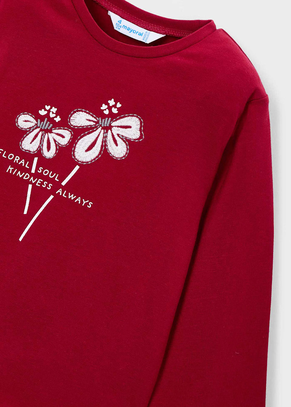 Camiseta básica de manga larga - Color Cereza con flor niña - Mayoral