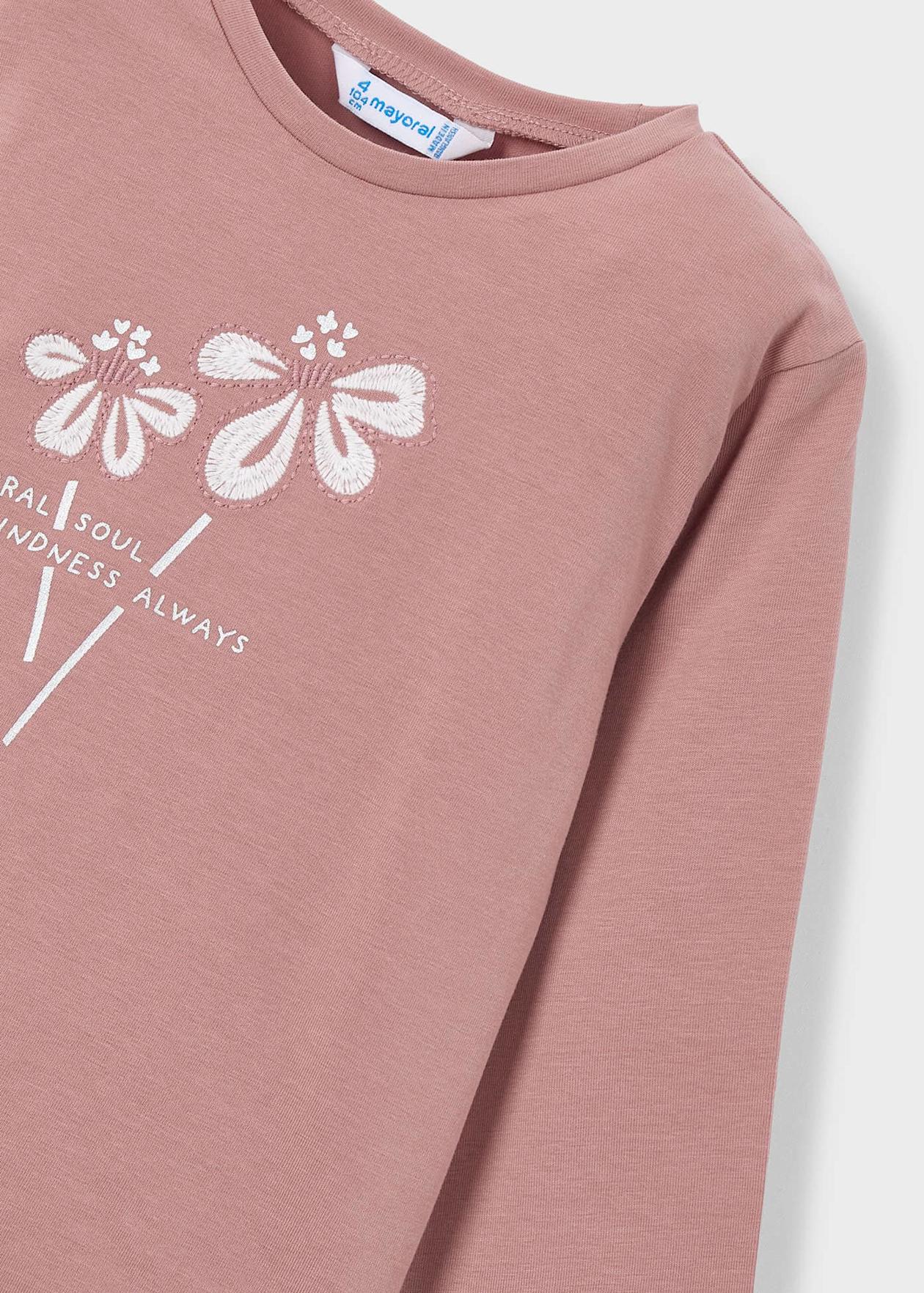Camiseta básica de manga larga - Rosa Maquillaje con flor niña - Mayoral