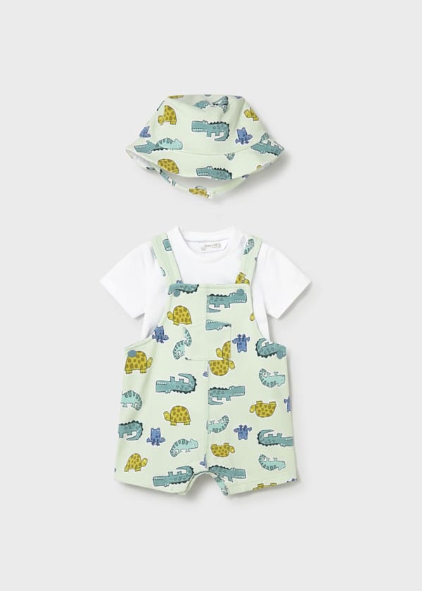 Conjunto 3 Piezas animales Bebé | Peto Corto, Camiseta y Gorro