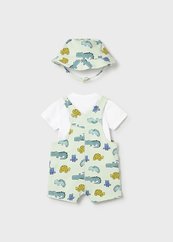 Conjunto 3 Piezas animales Bebé | Peto Corto, Camiseta y Gorro