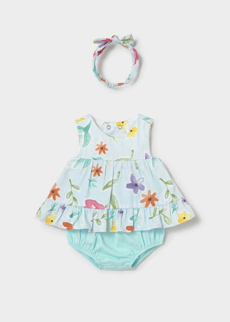 Jesusito de bebé azul con estampado floral | 3con cubrepañal y diadema 🌸