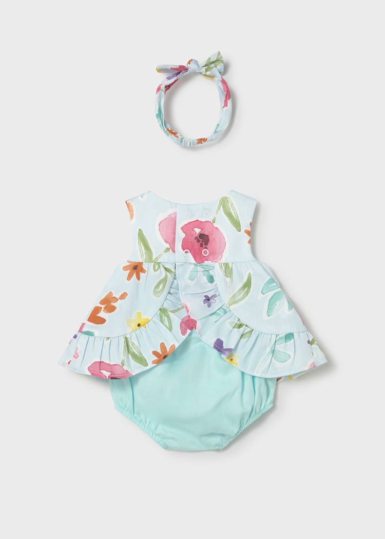 Jesusito de bebé azul con estampado floral | 3con cubrepañal y diadema 🌸
