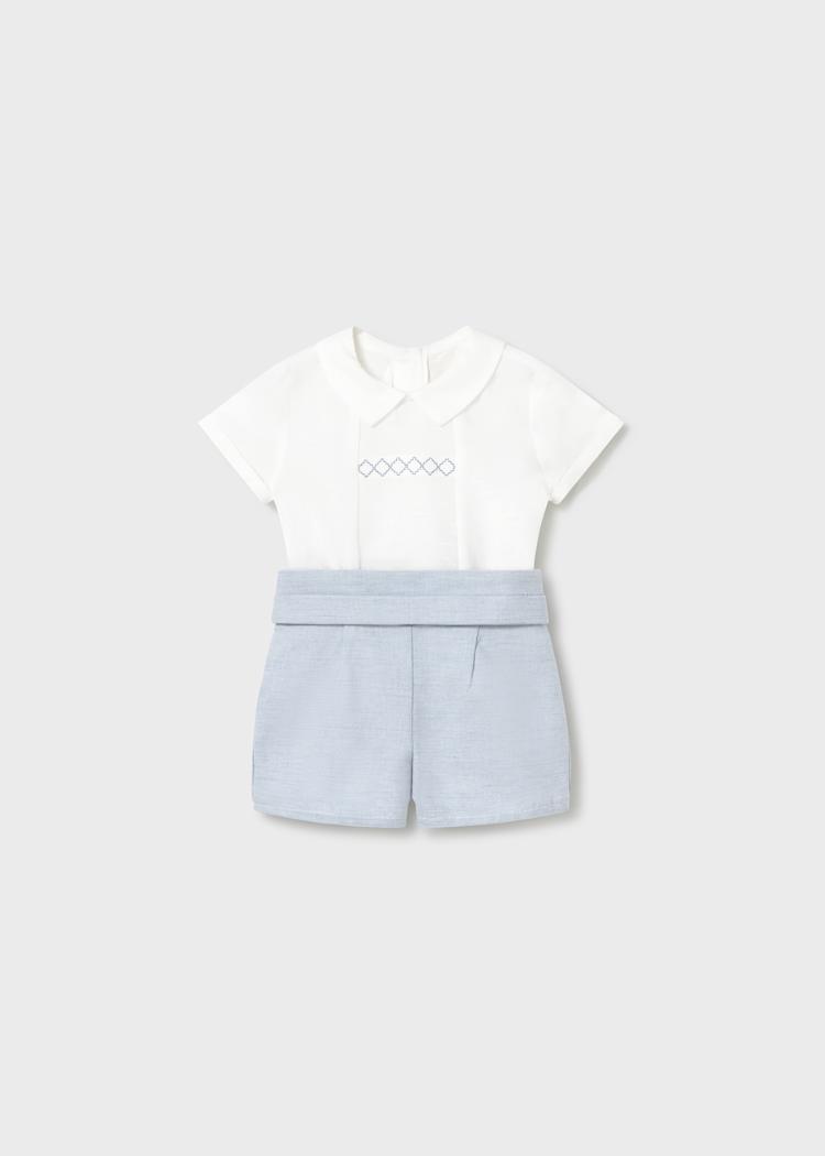 Conjunto Ceremonia Niño – Camisa de Lino y Pantalón Corto con Fajín