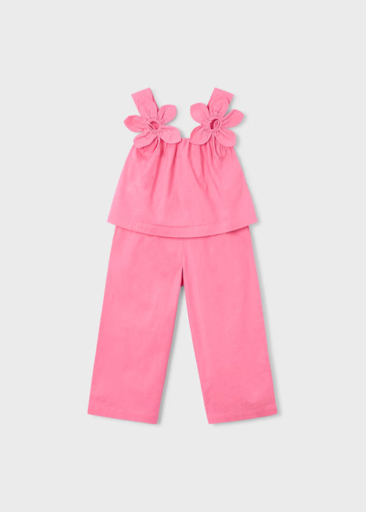 Conjunto de pantalón y blusa con flores niña