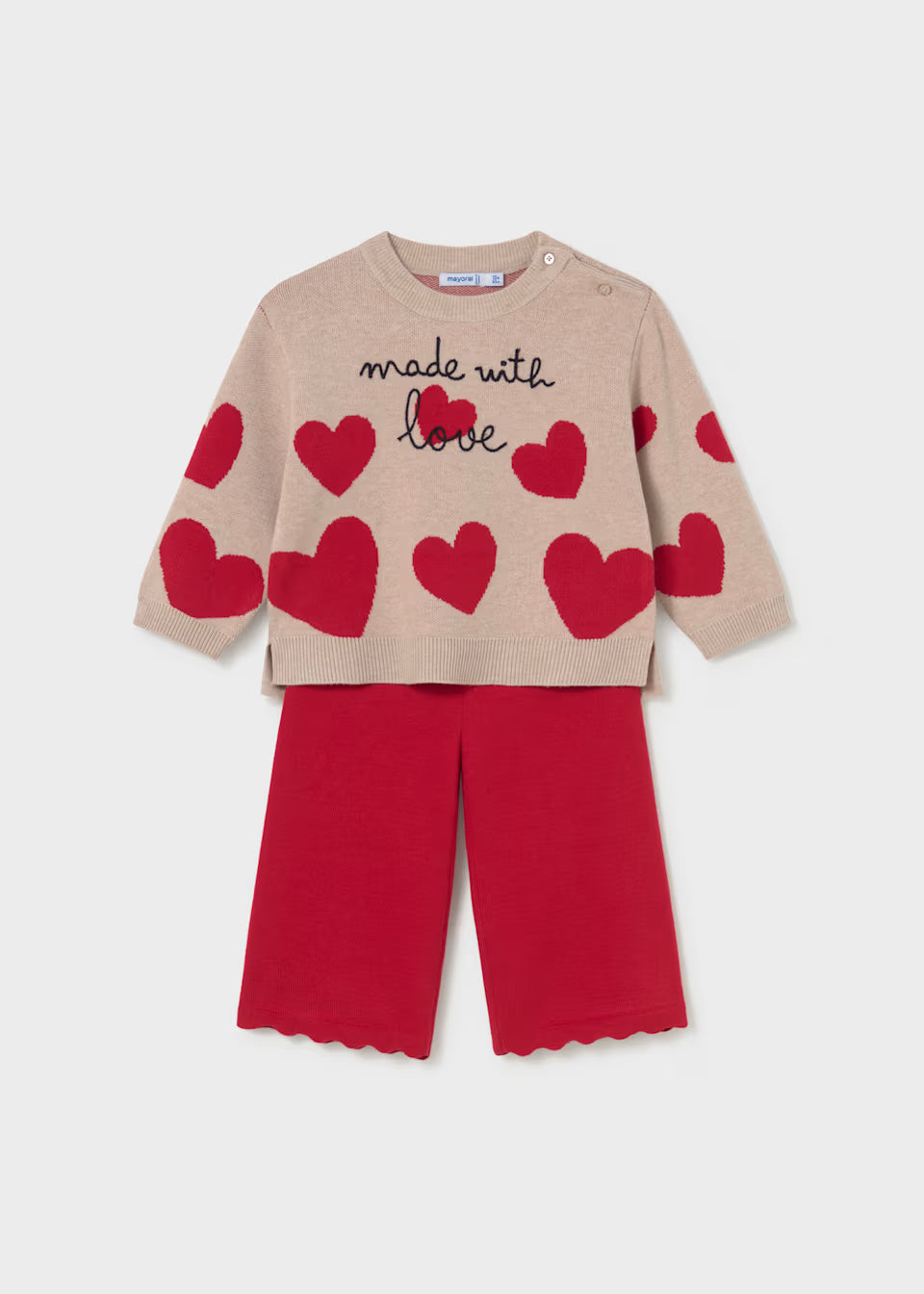 Conjunto de Jersey de Punto y Pantalón para Niña con Corazones