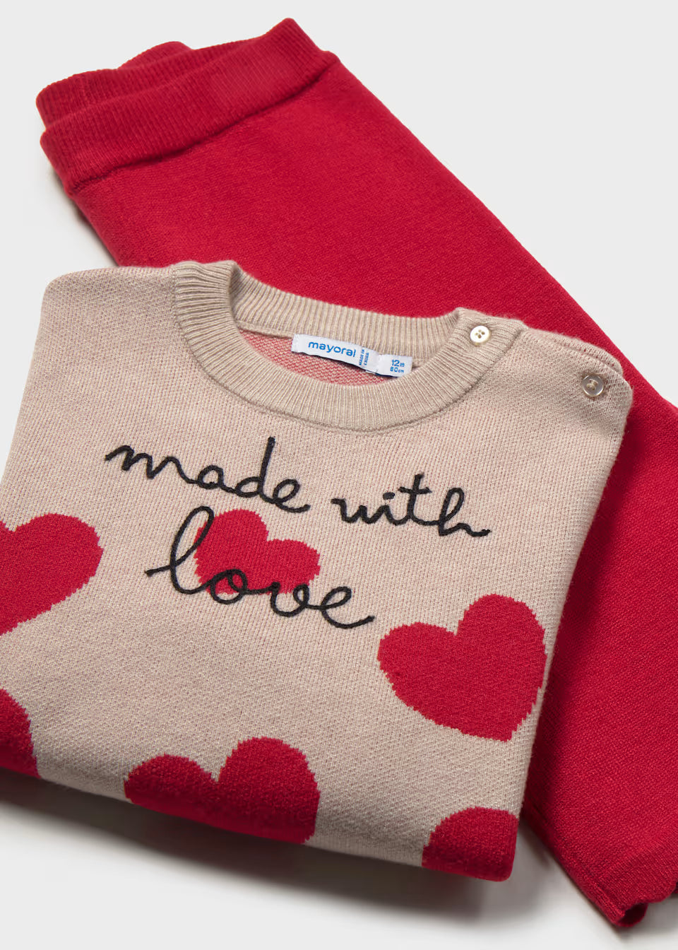 Conjunto de Jersey de Punto y Pantalón para Niña con Corazones