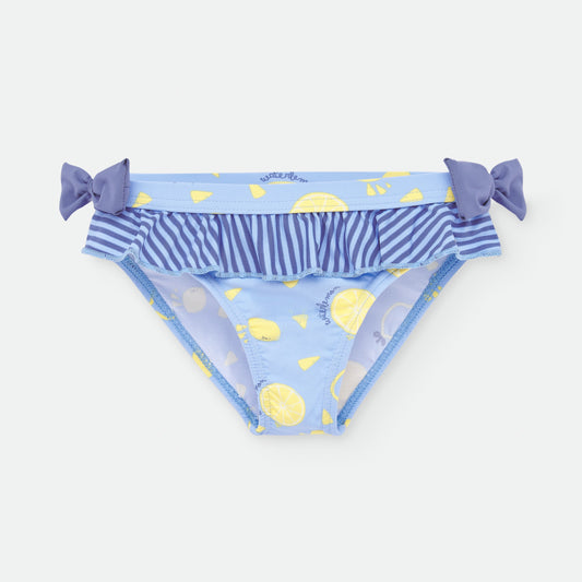 🍋 Bañador culetín azul con limones y volante de rayas – Waterlemon