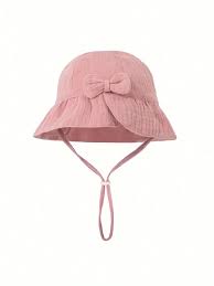 Gorro de bebé de muselina rosa maquillaje con lazo – suave, transpirable y perfecto para el verano