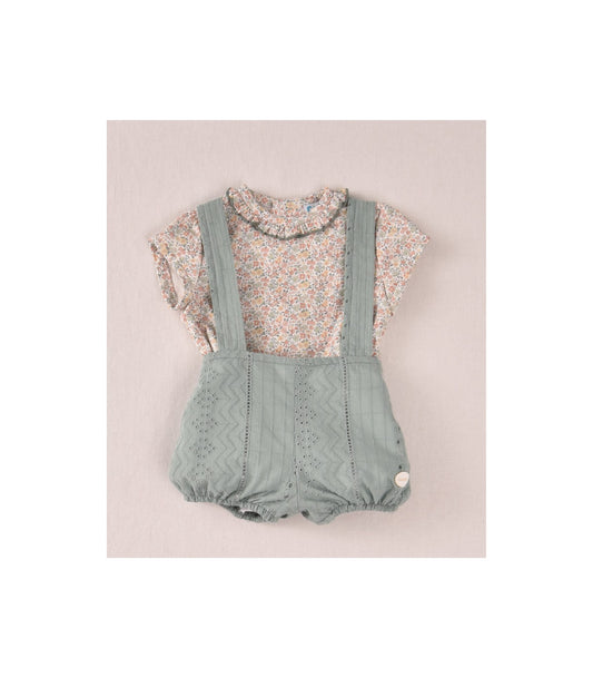 Conjunto Cocote | pelele de tirantes verde con camisa de flores 💚🌸