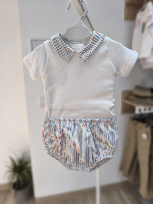 Conjunto de bebé niño “Luciérnaga” de Babidu – body con cuello bebé de rayas y cubrepañal a juego 100% algodón