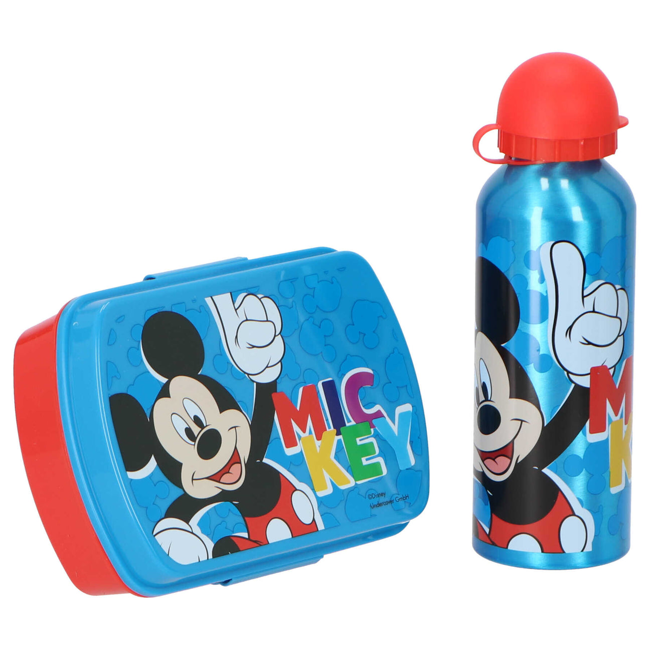 Pack Fiambrera y Botella de Acero Inoxidable Infantil Disney Mickey Mouse en Azul y Rojo