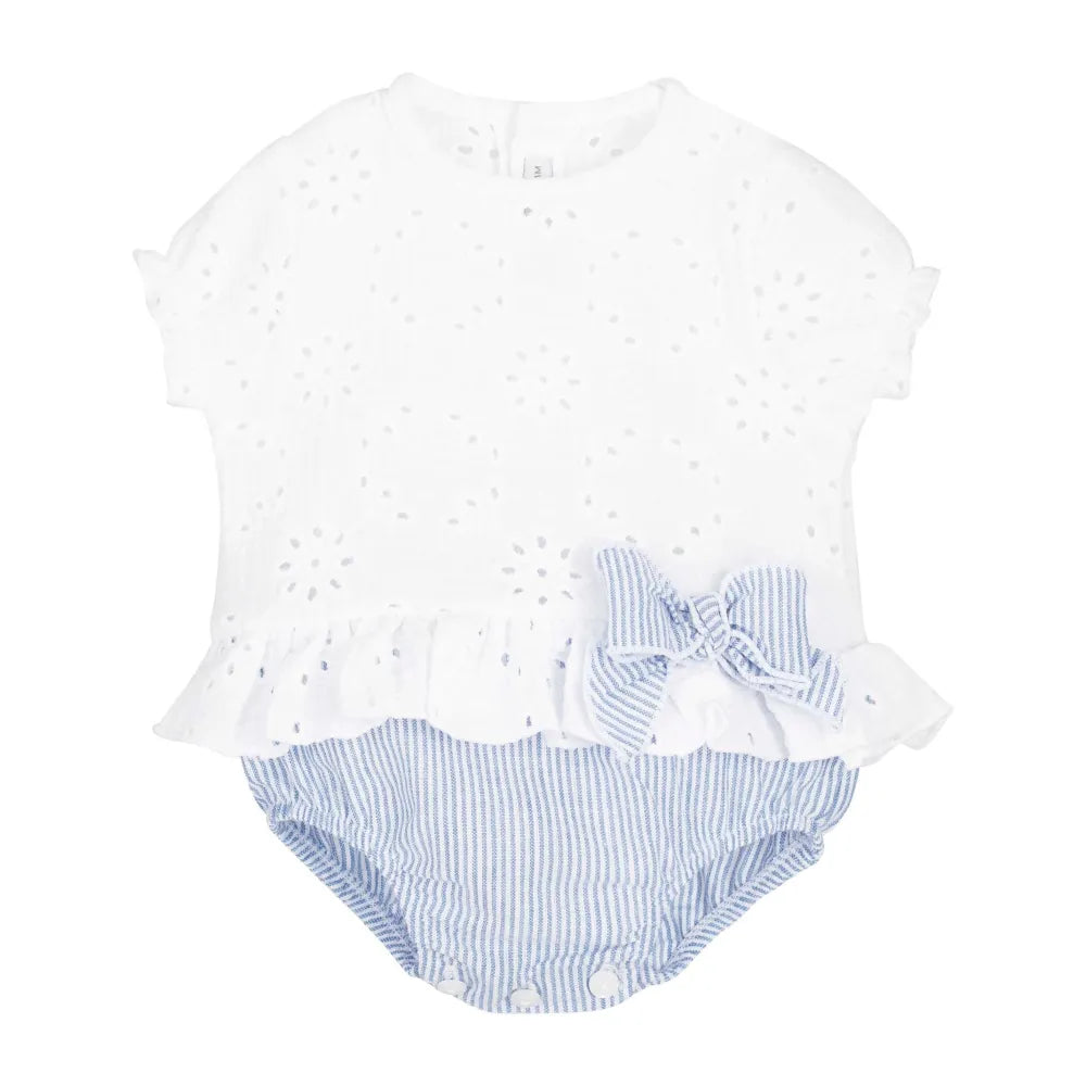 Pelele Bebé Kerala de Calamaro – Combinación Flores y Rayas Azul