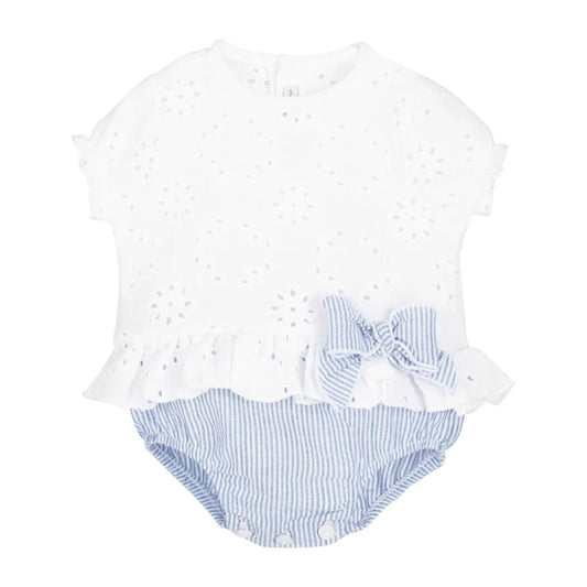 Pelele Bebé Kerala de Calamaro – Combinación Flores y Rayas Azul