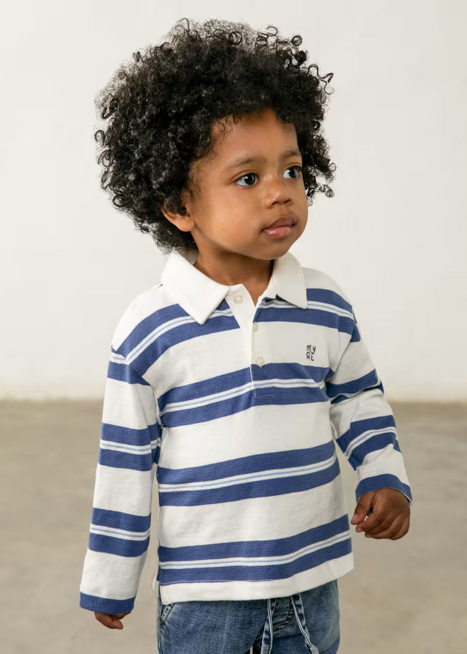 Polo de Rayas Azules para Niño  con Bordado