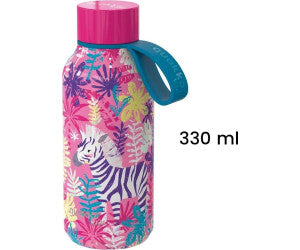 Botella Térmica Infantil Quokka Solid Kids Rosa con Estampado de Zebras 330 ml