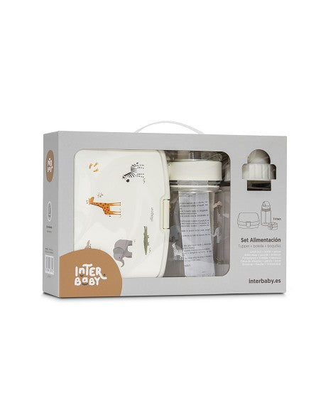 Set de Alimentación Infantil con fiambrera y botella con doble boquilla Colección Savanna