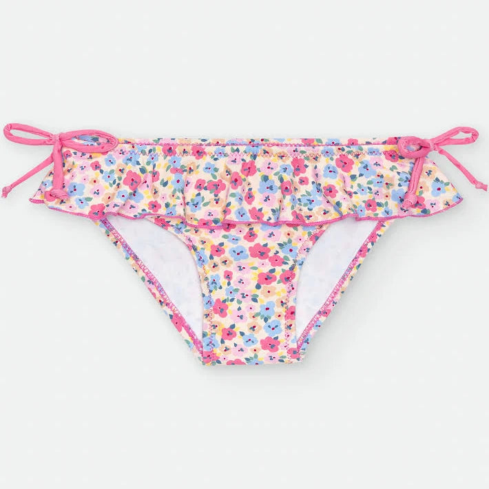 Bañador de Culetín para Niña Waterlemon – Rosa con Florecitas, Volante y Lazos Laterales