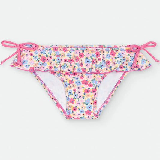 Bañador de Culetín para Niña Waterlemon – Rosa con Florecitas, Volante y Lazos Laterales