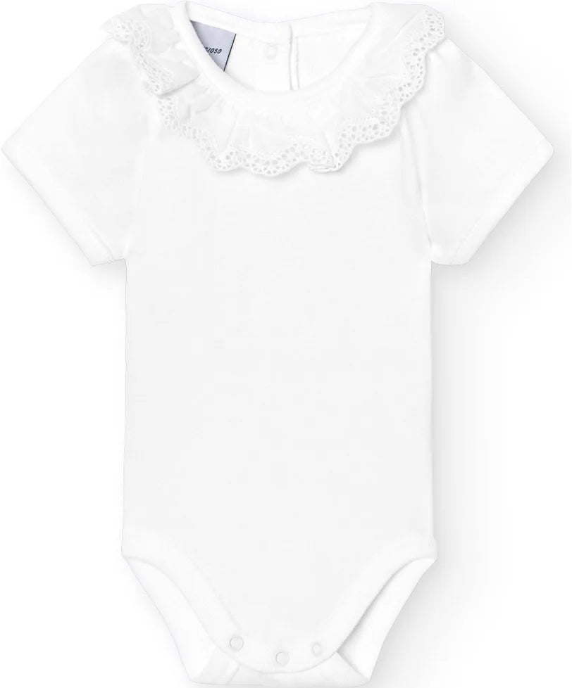 Body de bebé Babidu blanco con cuello de puntilla | 100% algodón