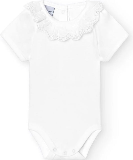 Body de bebé Babidu blanco con cuello de puntilla | 100% algodón