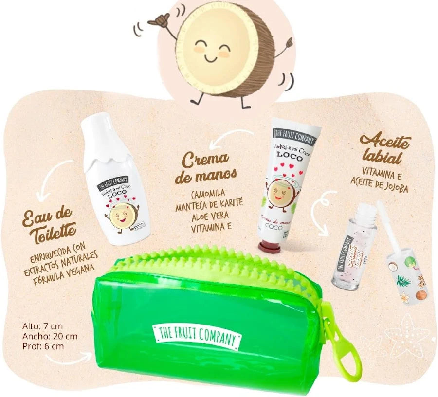 Set de Regalo Coco The Fruit Company – Colonia, Aceite Labial, Crema de Manos y Estuche