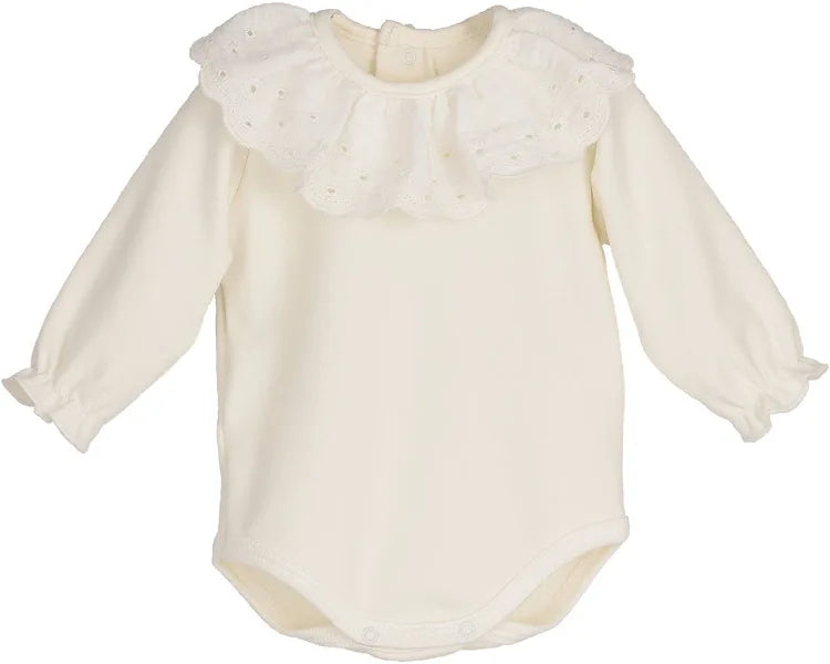 Body Tula de Calamaro – Body crudo de algodón 100% con cuello volante de puntilla