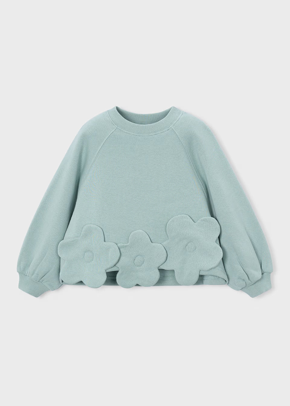 Sudadera de Niña Verde Agua con Apliques de Flores