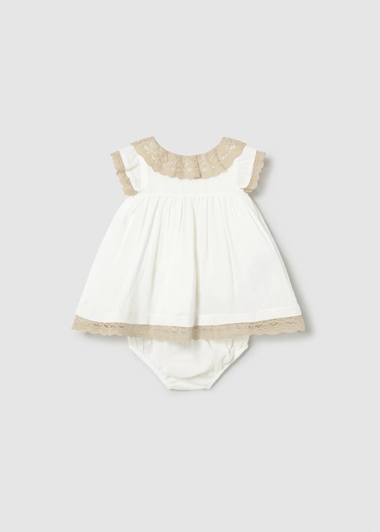 Vestido Bebé Niña Blanco con Encaje y Cubrepañal – Ceremonia, 100% Algodón