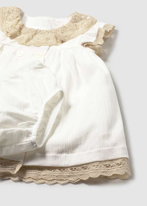 Vestido Bebé Niña Blanco con Encaje y Cubrepañal – Ceremonia, 100% Algodón